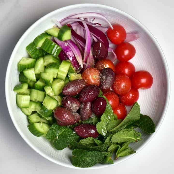 Healthy Vegan Feta Cheese Greek Salad - Alphafoodie