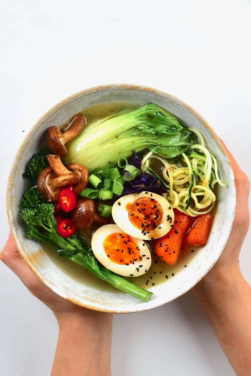 A simple and delicious Japanese-inspired vegetarian ramen noodle soup recipe. Packed with vegetables and plenty of flavour for a satisfying, healthy ramen meal