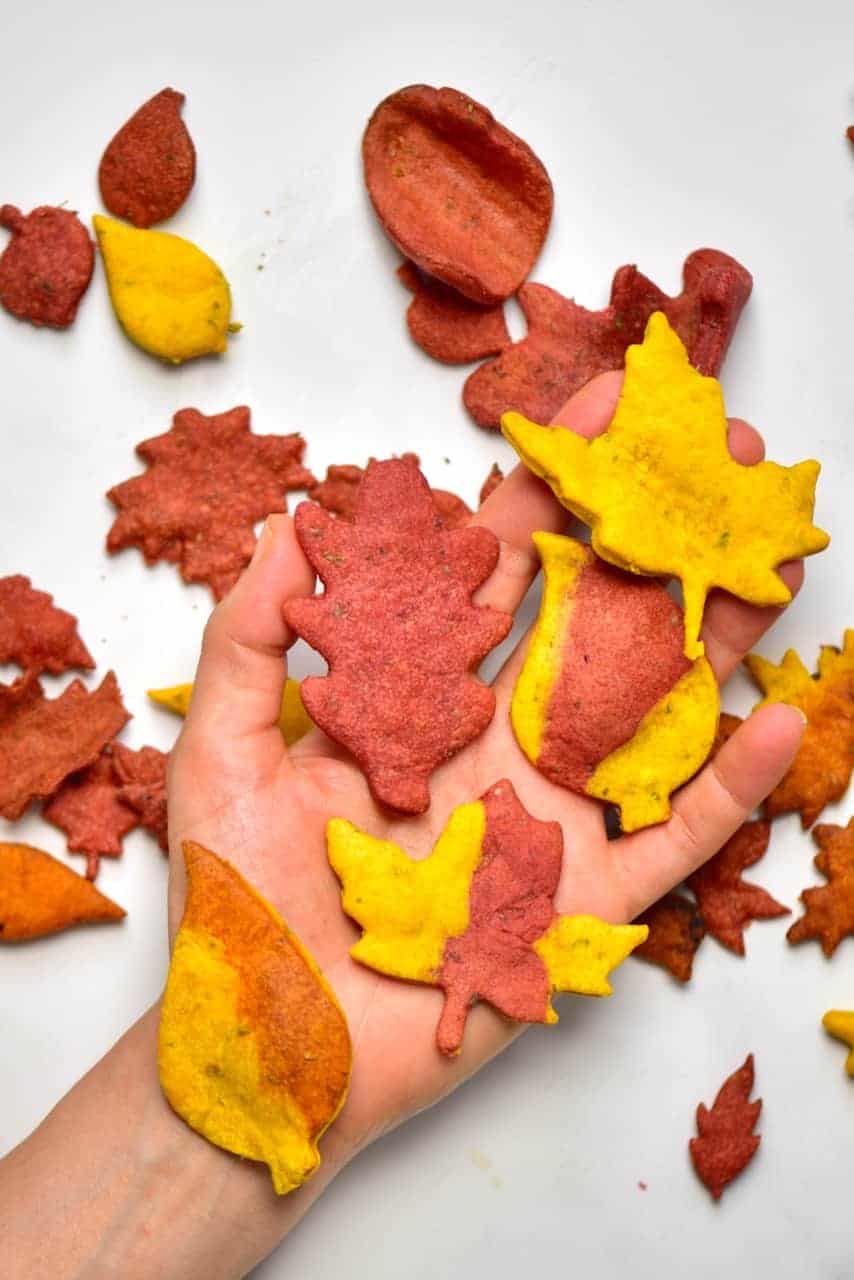 A hand and Autumn Leaf Crackers