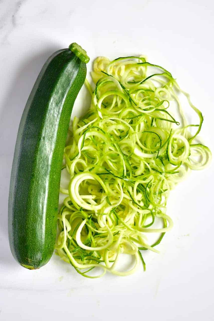 A zucchini and zoodled zucchini