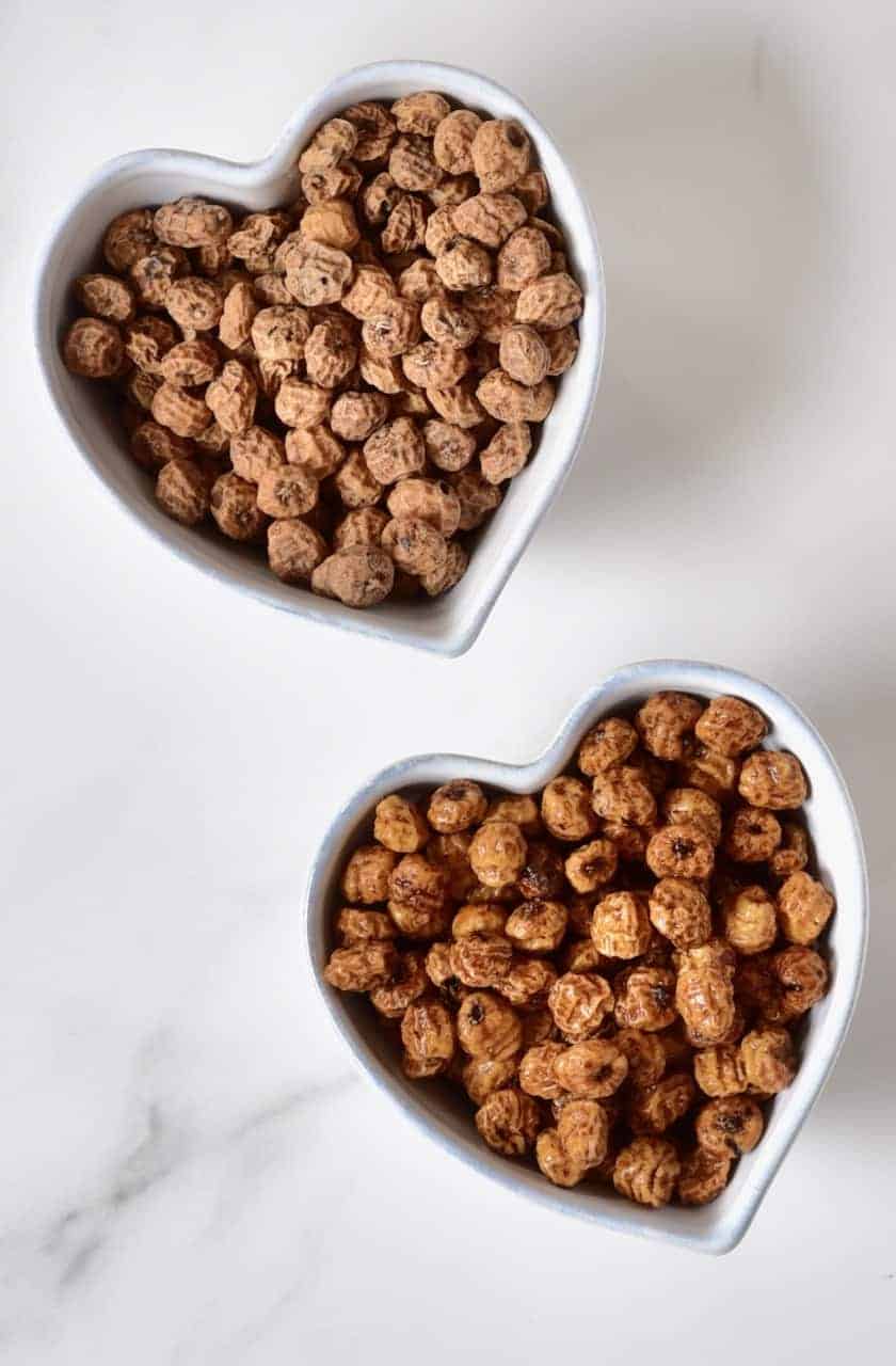 Before and after soaking tiger nuts