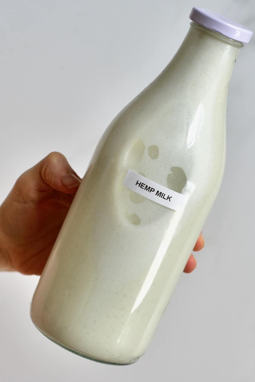 Hemp seed milk in a bottle