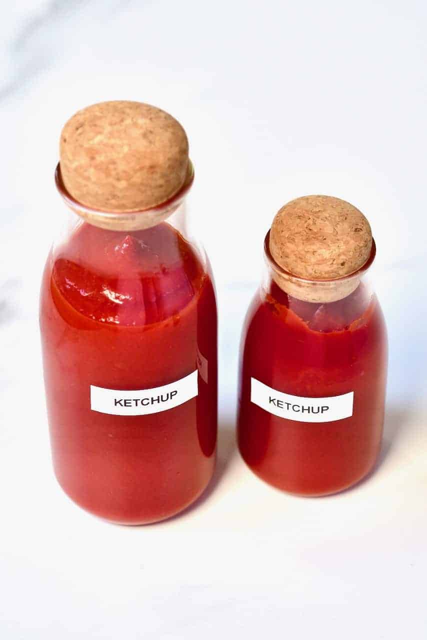 Homemade ketchup in two bottles