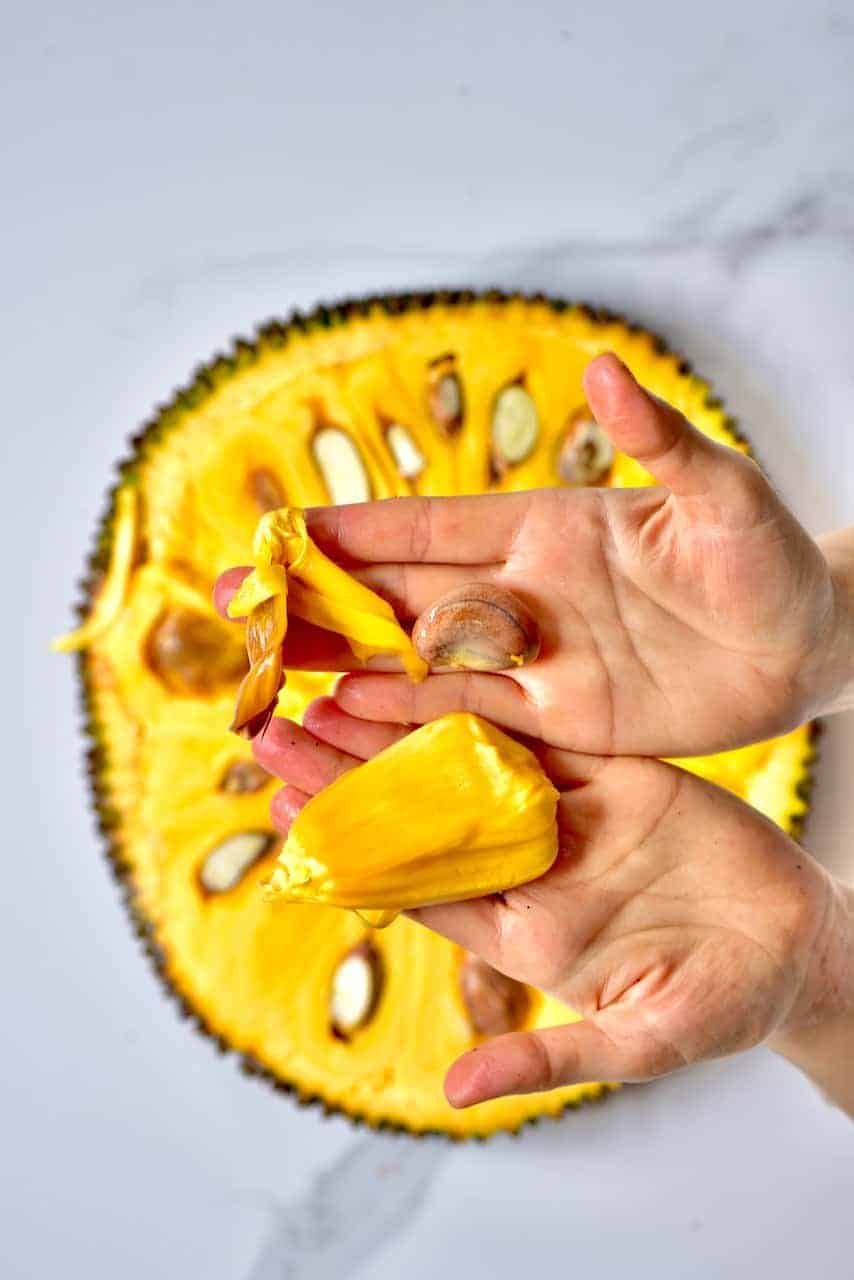 Showing a close up of jackfruit and seed