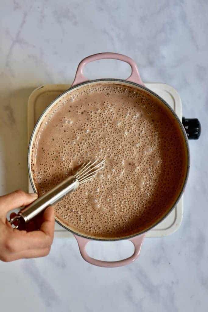 ready mocha layer in a saucepan