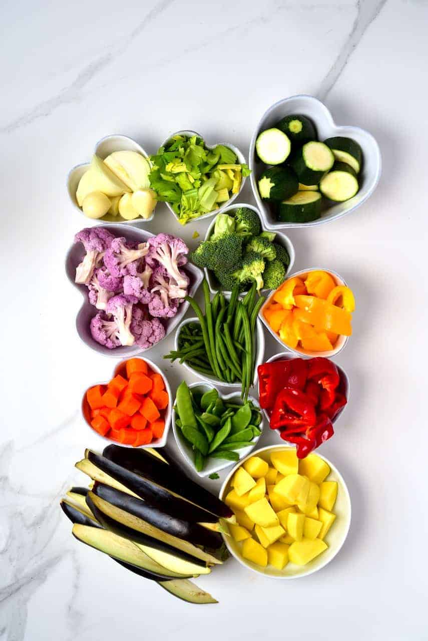 chopped vegetables for stew