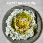 Spinach yogurt dip with oil and walnuts