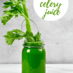 Celery juice in a jar with a celery stuck in it