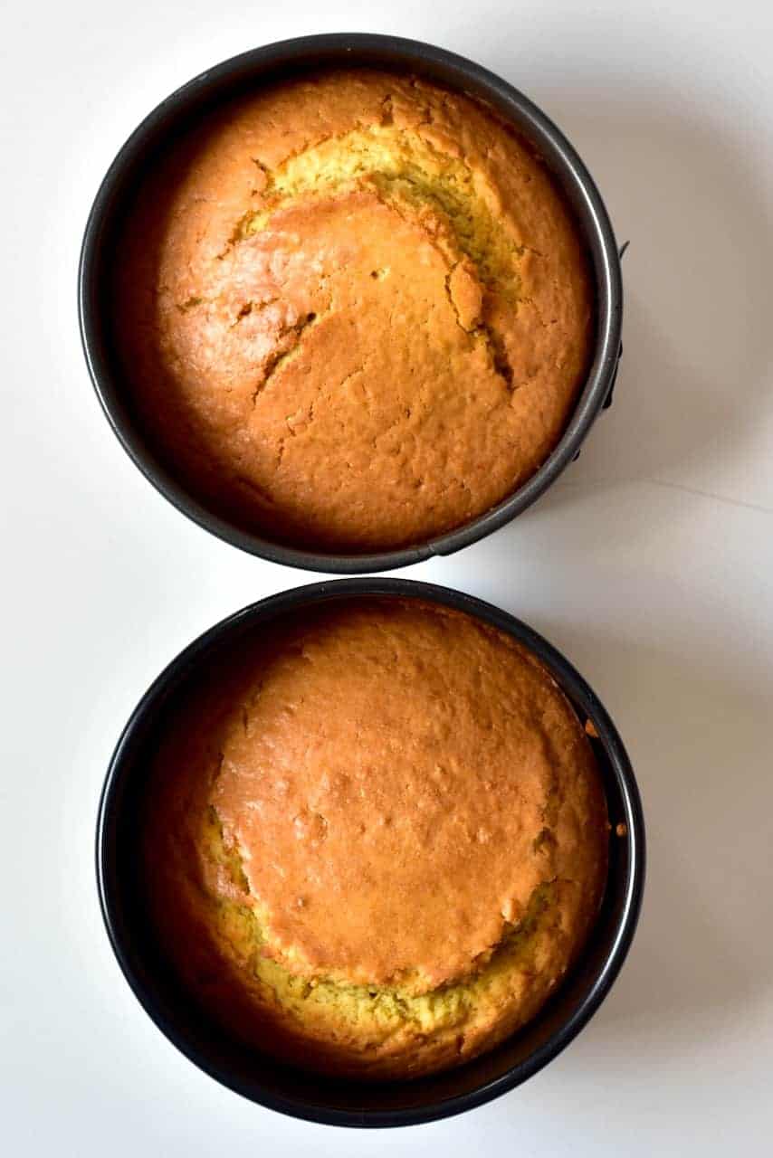 Baked coconut cake in two tins