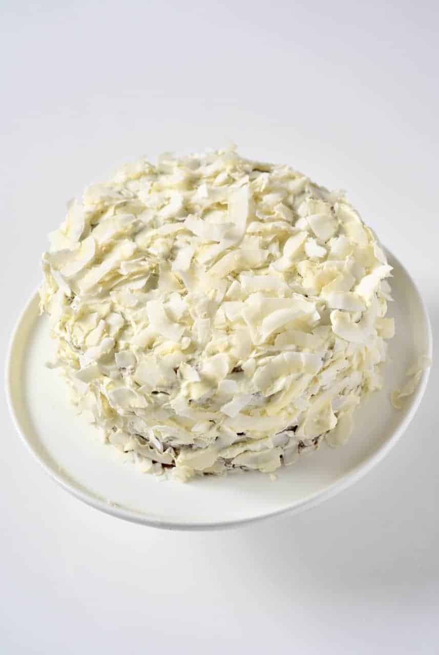 Coconut cake covered with coconut chips