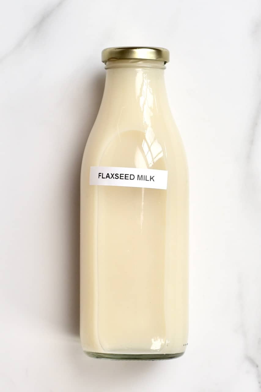 Flaxseed Milk homemade in a bottle