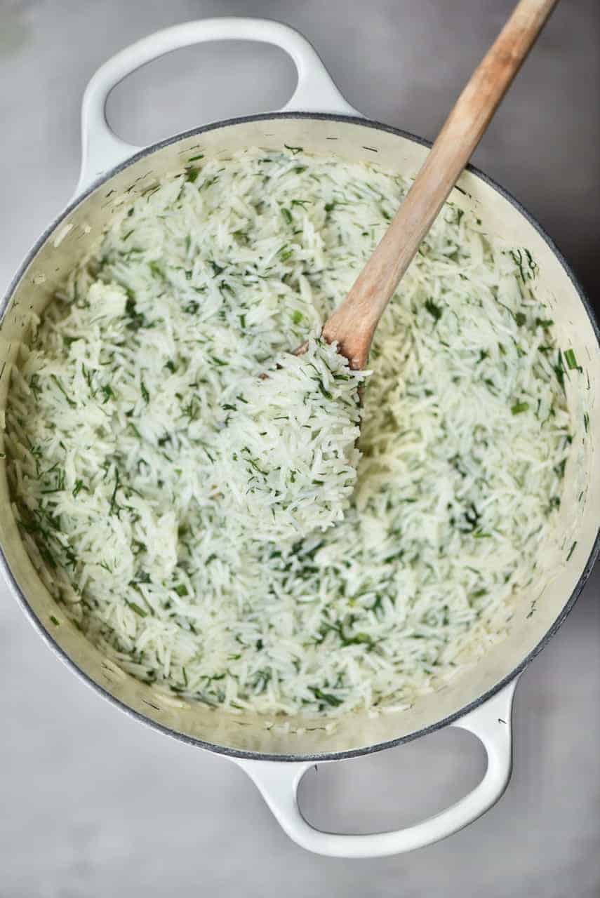 Close up of Fluffy Basmati Rice with Dill
