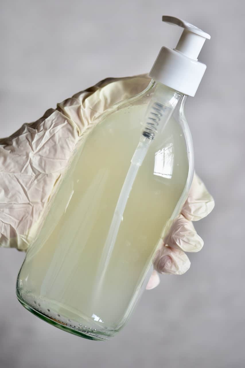 Hand sanitiser in a dispenser bottle