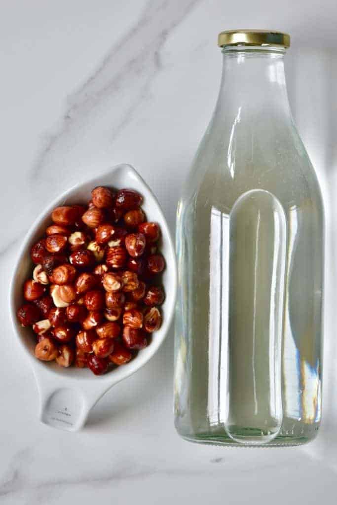 Hazelnuts and a bottle of water