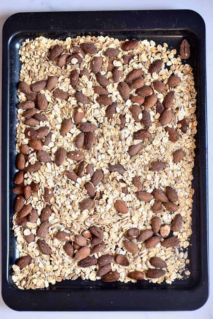 Roasted almonds sunflower seeds and oats