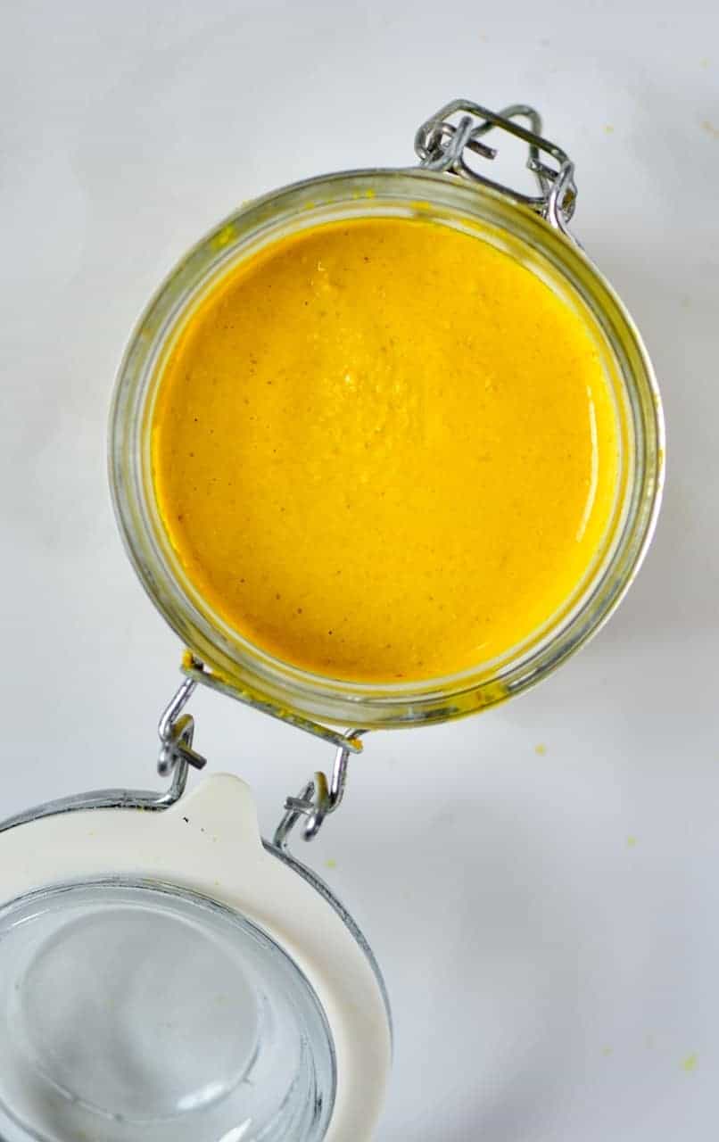 Mustard in an open jar
