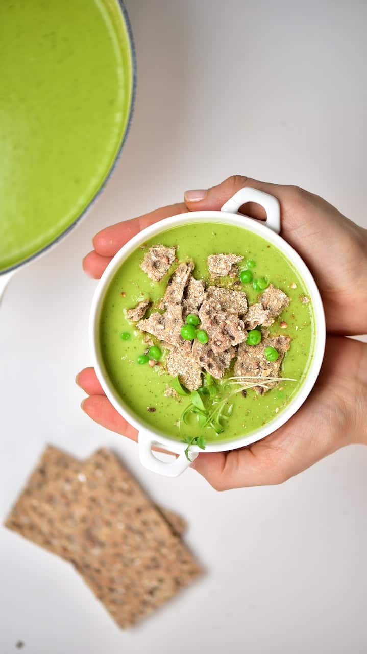 Pea soup served in a bowl