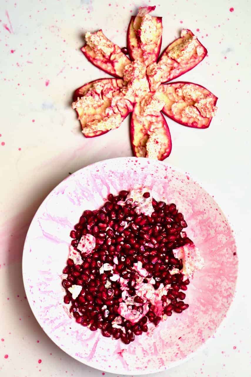 Deseeded pomegranate with seeds and flesh