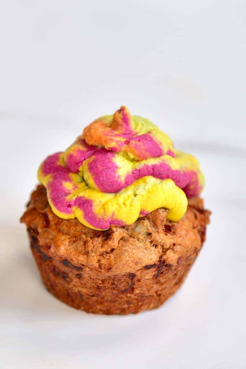 Savoury Cupcake with rainbow hummus frosting
