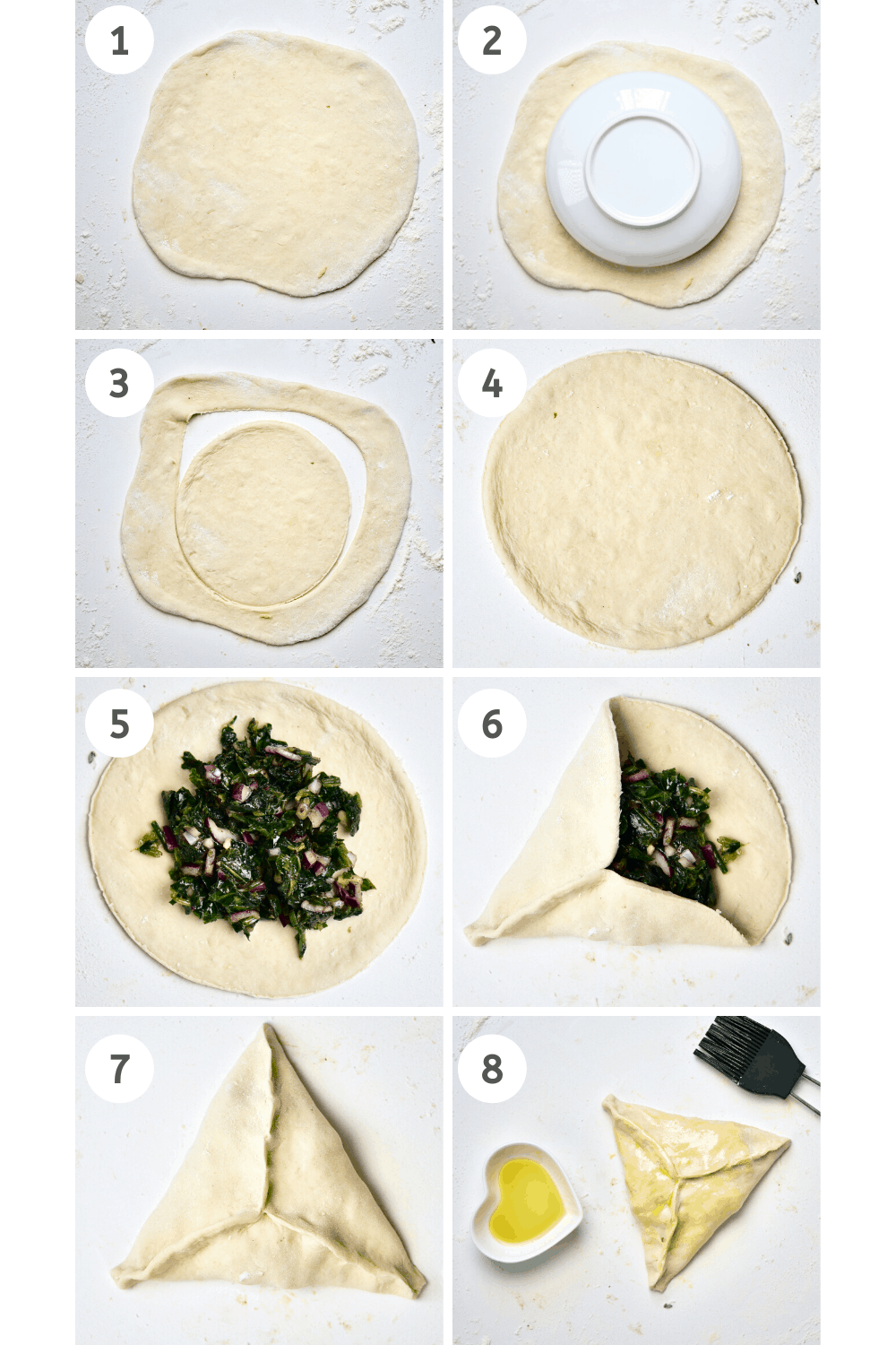 Spinach Fatayer steps to making the pies