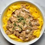 A bowl of pasta and vegan mushroom creamy sauce - 12
