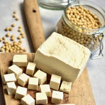 Square image of homemade tofu