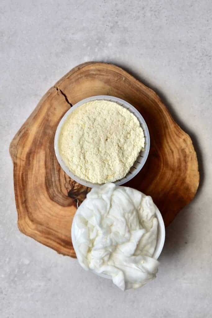 Homemade tofu in a round container