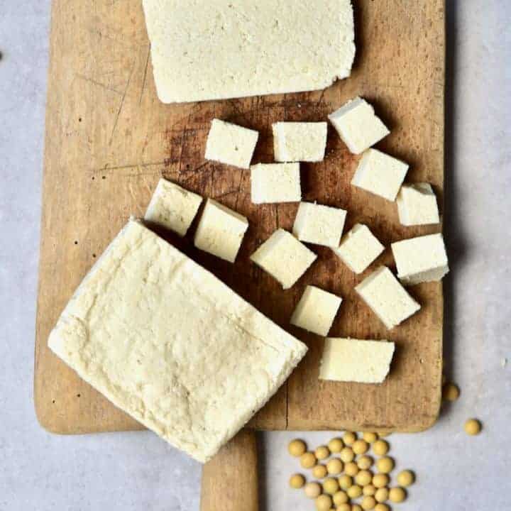 Cubes of homemade tofu