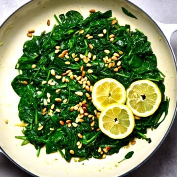 Square image of sautéed spinach