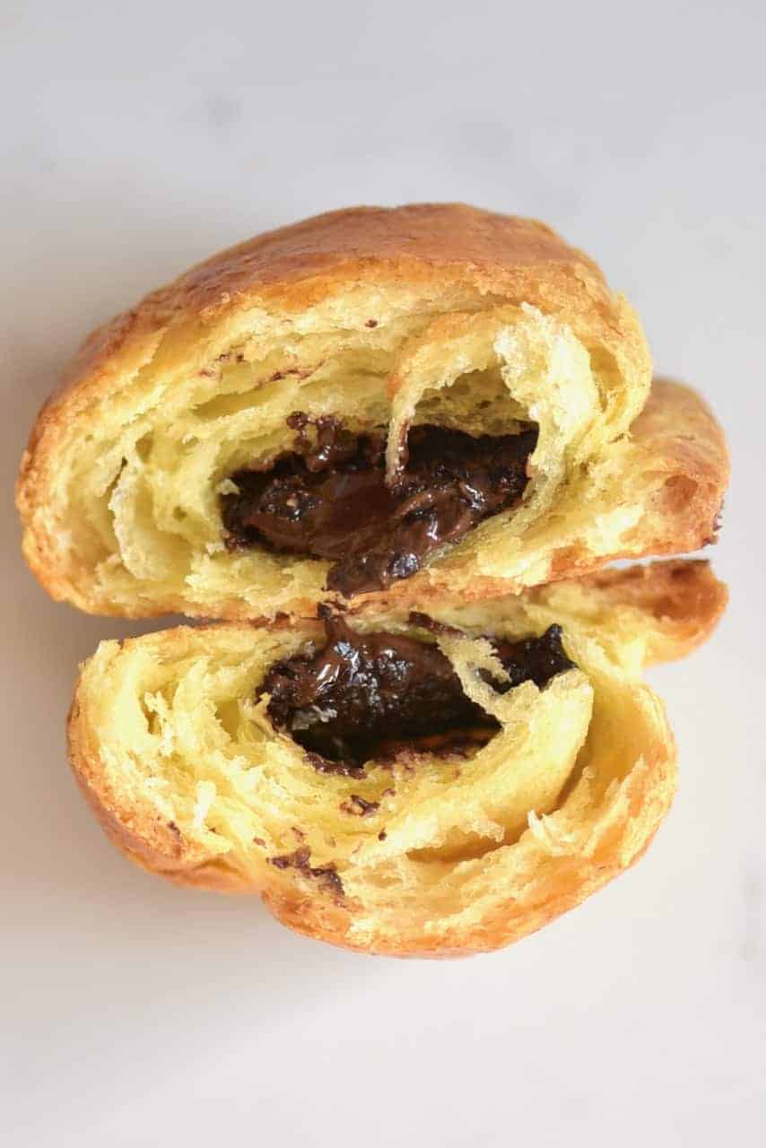Open chocolate filled croissant