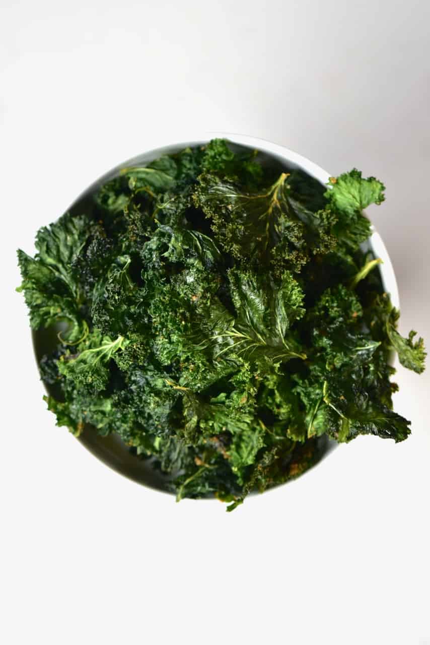 A bowl of kale chips