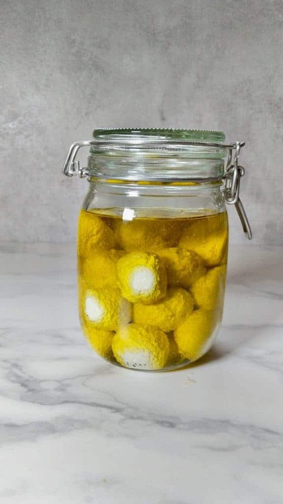 Labneh balls submerged in oil