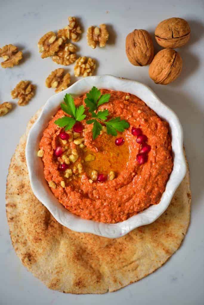 Simple Muhammara Dip (Roasted Red Pepper Dip with Walnuts) Alphafoodie