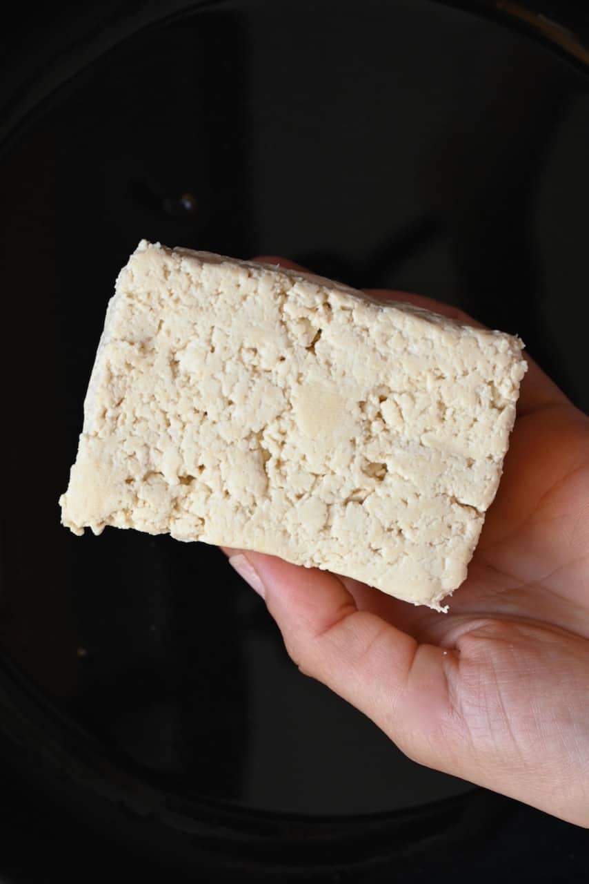 A block of homemade tofu