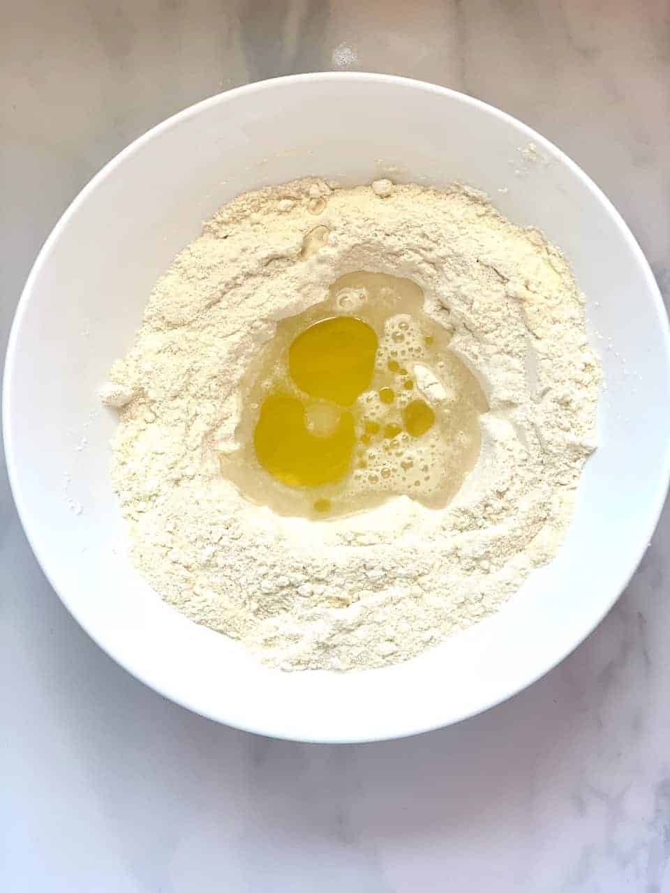 Oil and water in flour