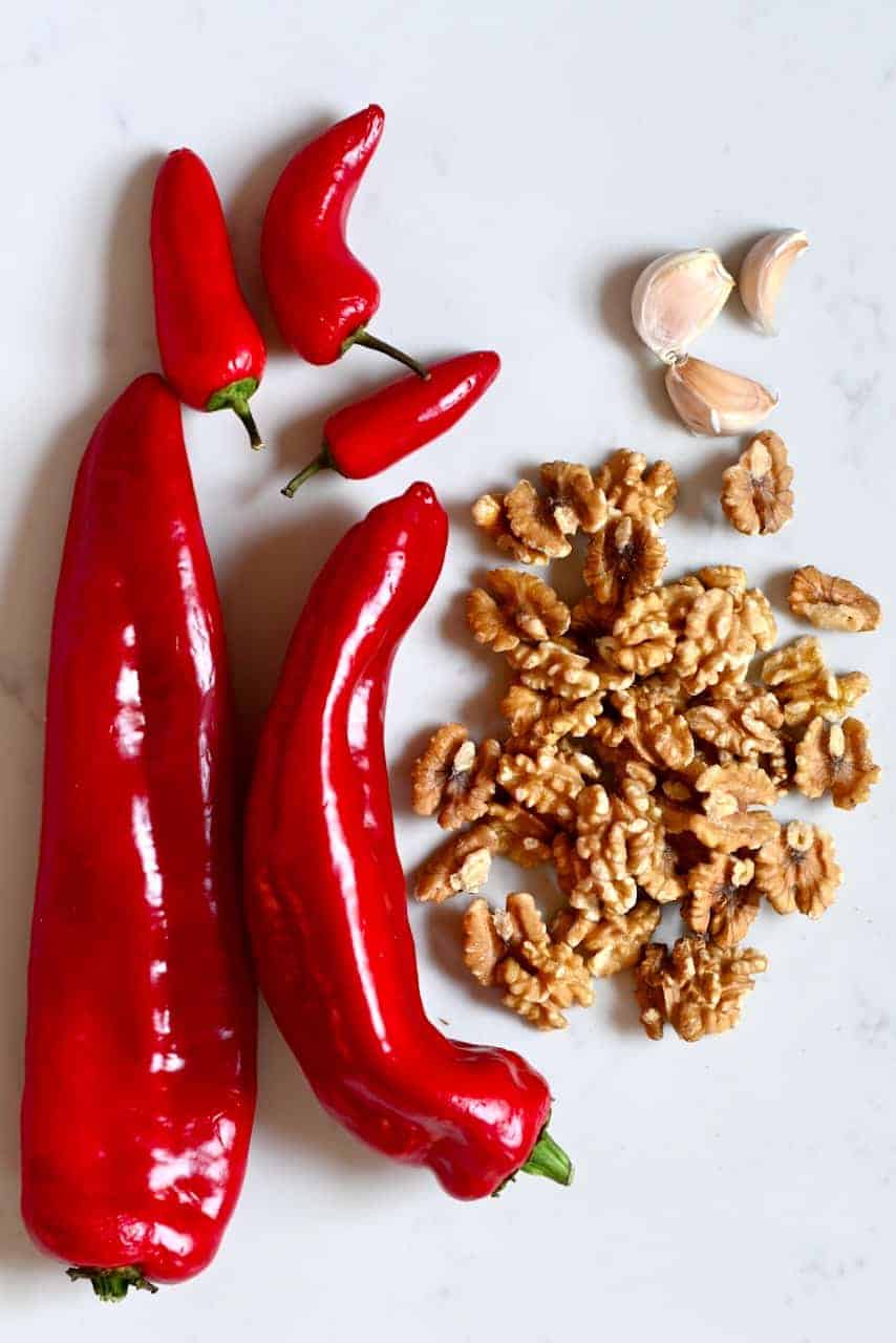 Red peppers walnuts garlic