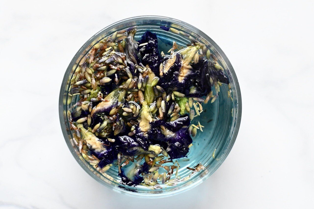 Steeped Butterfly Pea and lavender Flowers