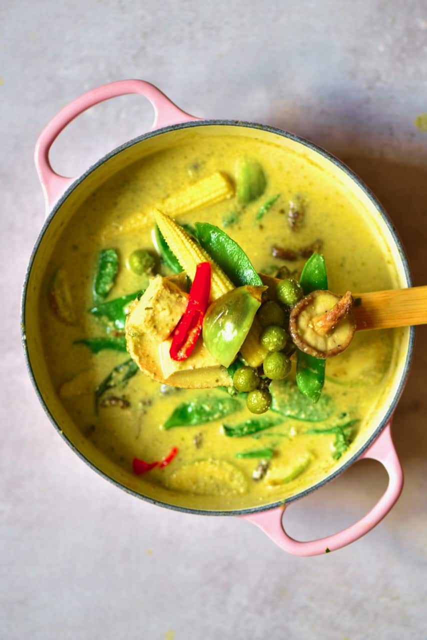 Thai Green Curry in a saucepan