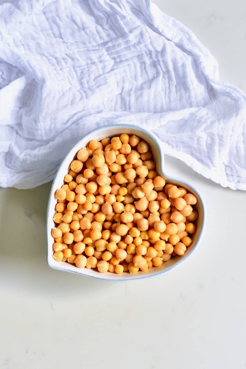 A bowl of soaked chickpeas