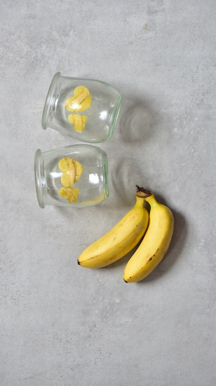 Banana hearts inside jars