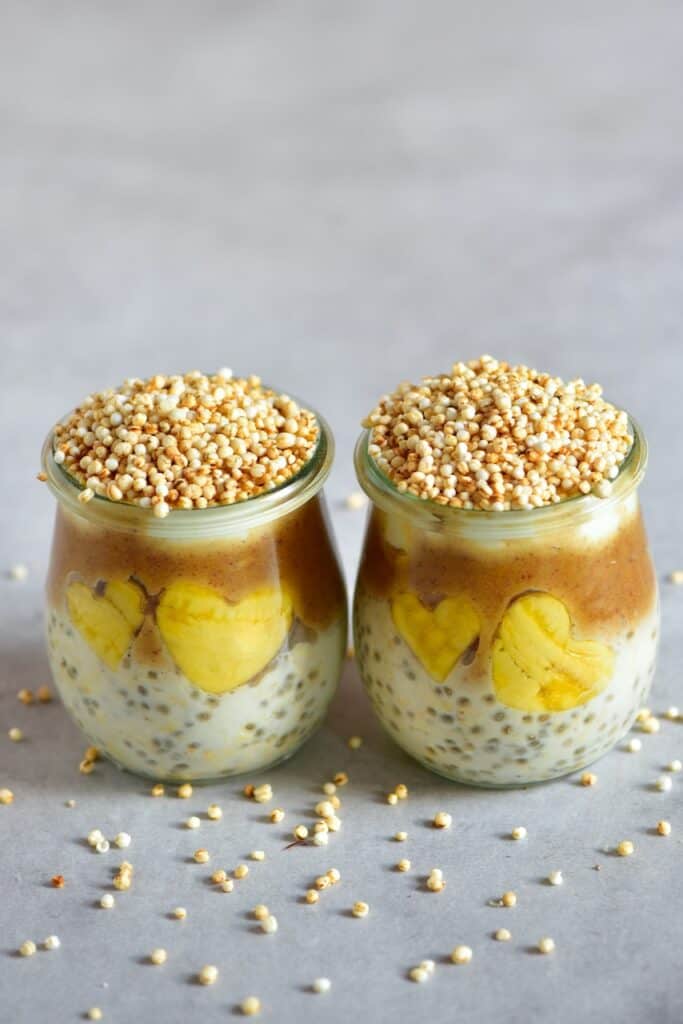 Two jars with Salted Caramel Overnight Oats