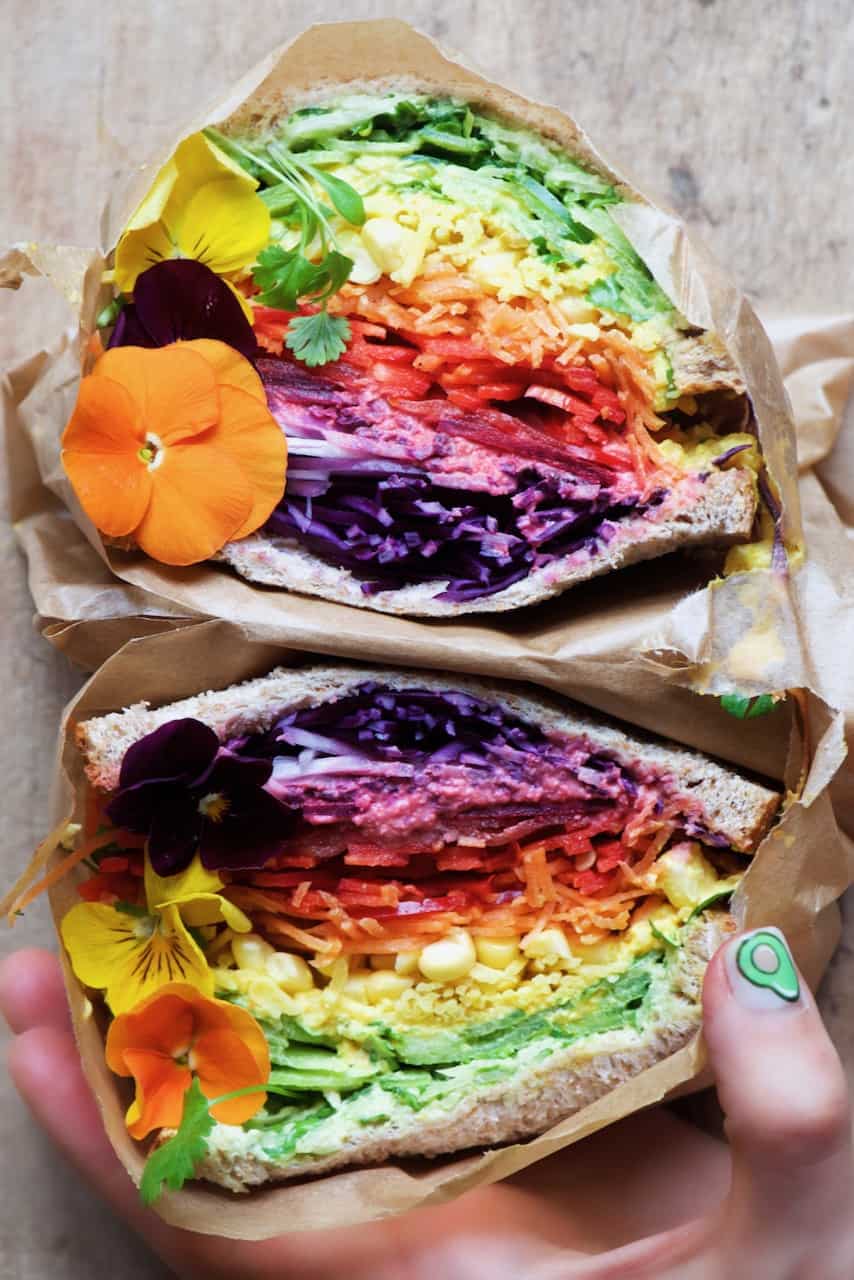 rainbow hummus sandwich