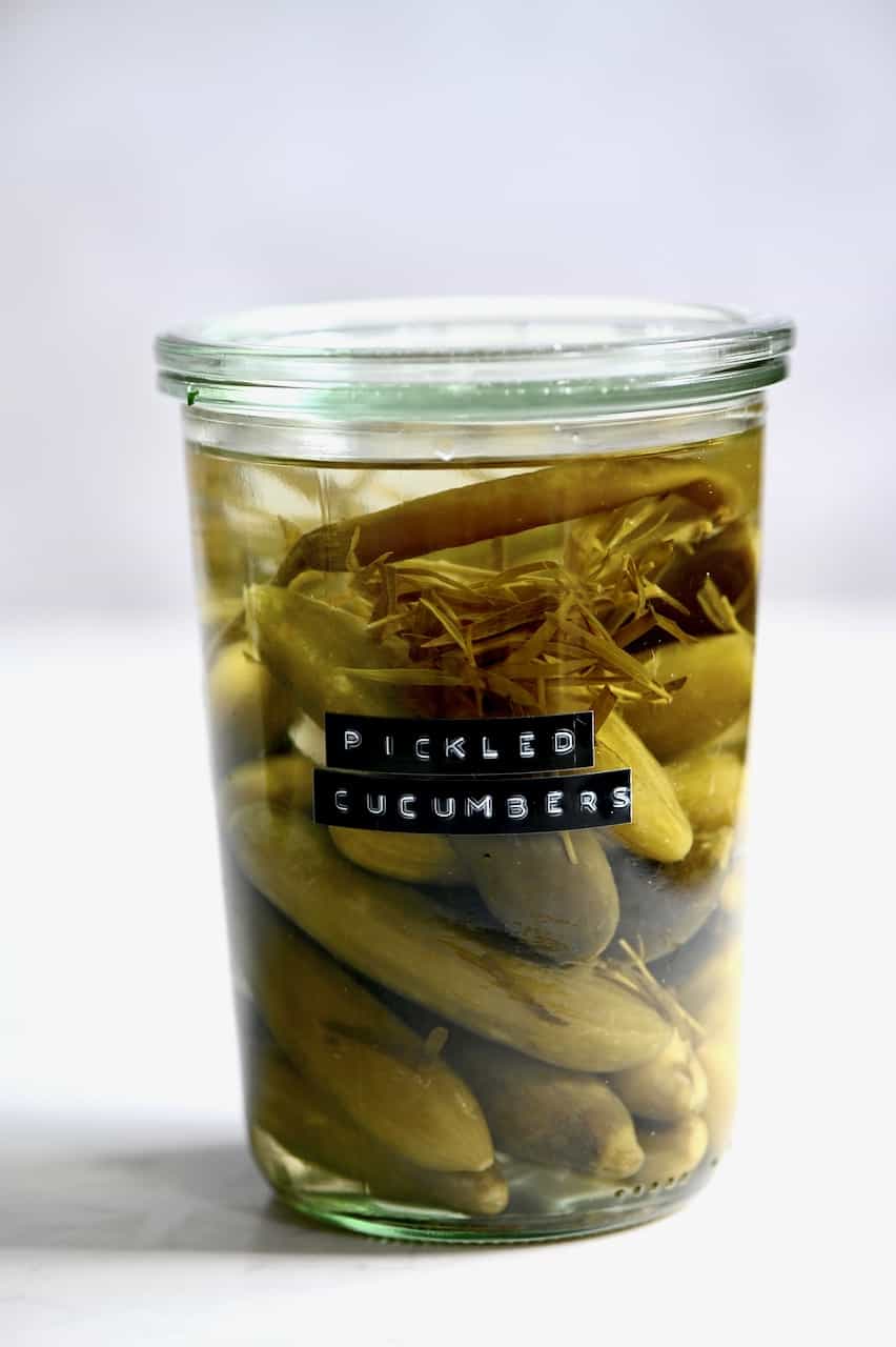 Pickled at home cucumbers in a jar