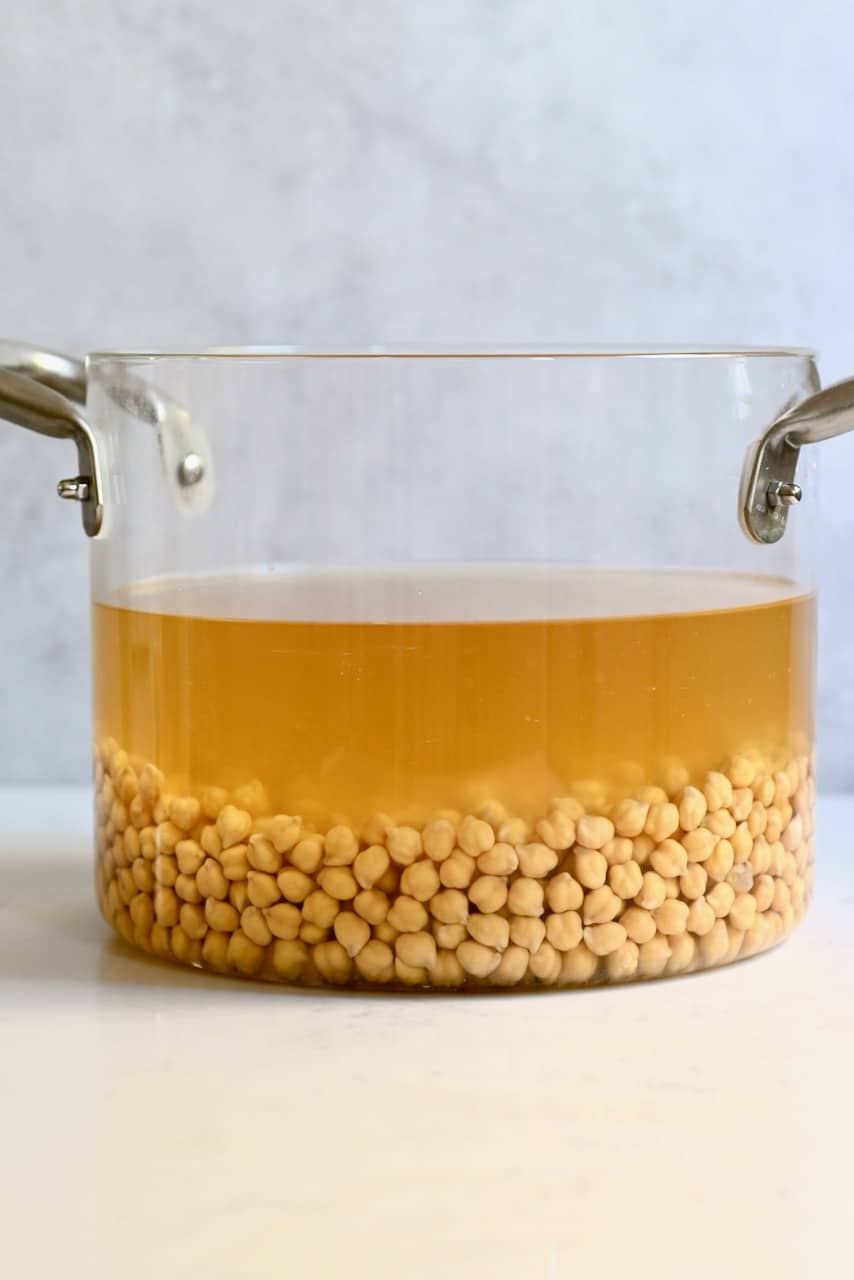 Soaked chickpeas in a pot
