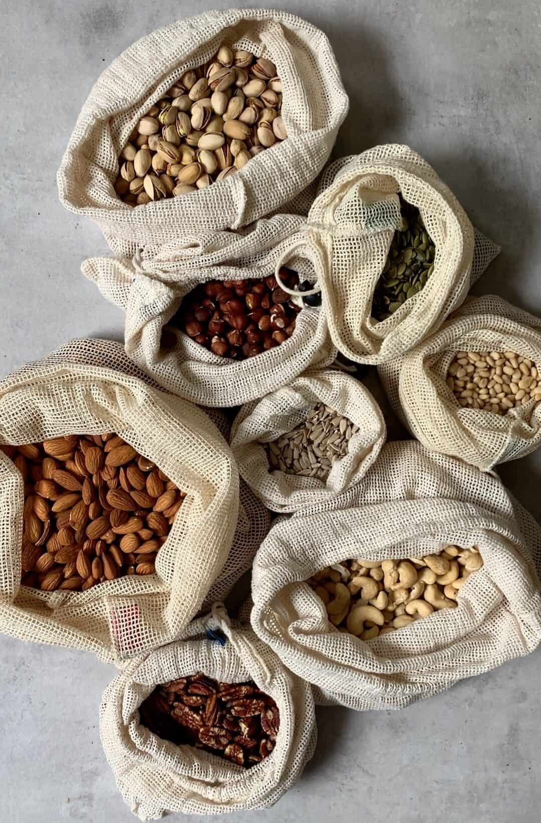 Nuts and seeds in recyclable bags