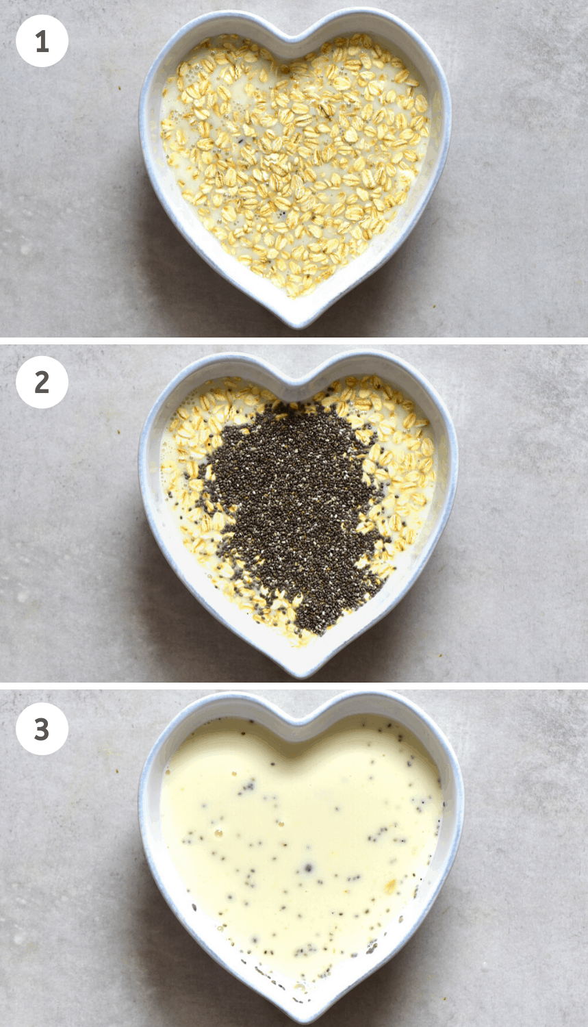 Steps for mixing oats for salted caramel overnight oats