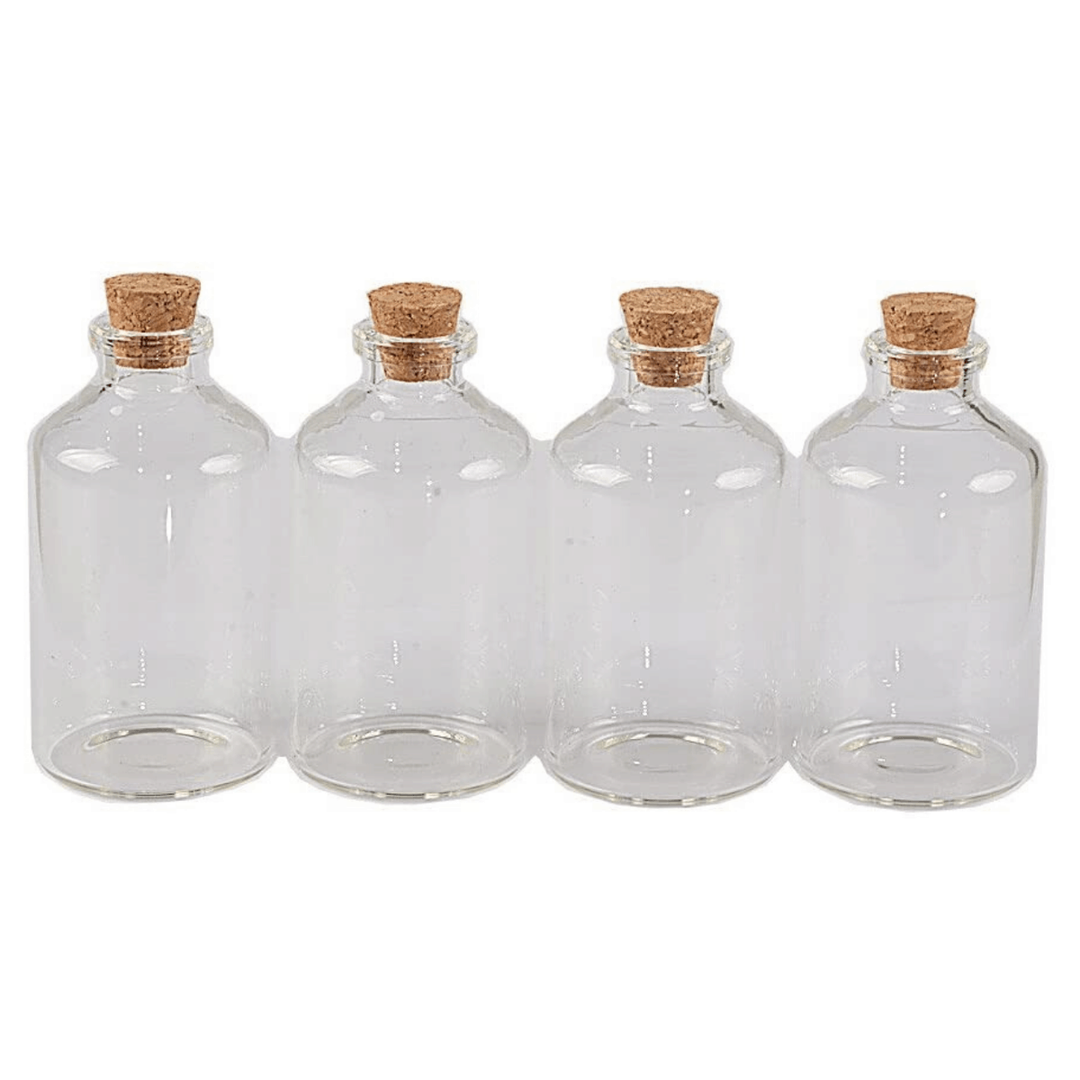 Four glass vials with cork tops
