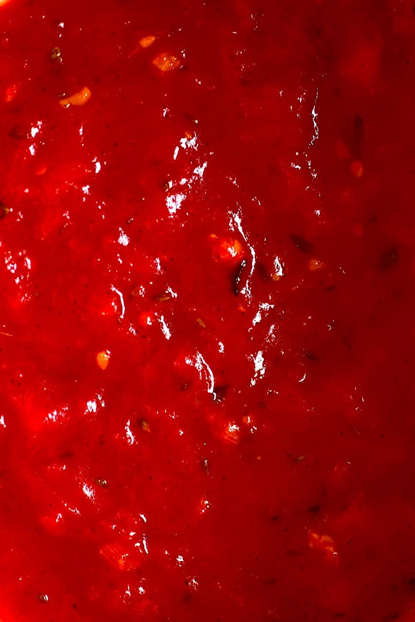 close up of marinara sauce