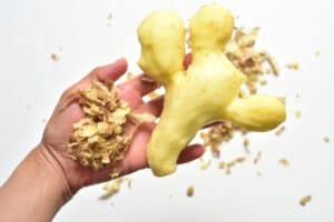 peeled ginger root and peeled skin