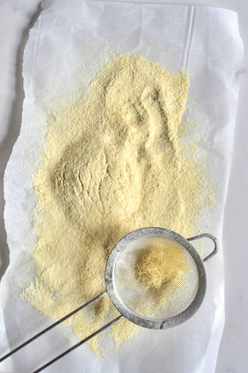 sieved ginger powder on a sheet